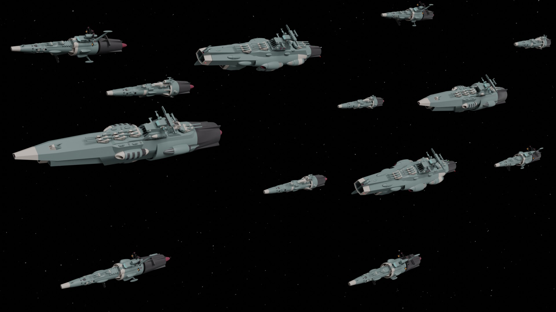 Formation with EDF Destroyer, EDF Light Cruiser, EDF Escort Battleship, and Dreadnaught Battleship